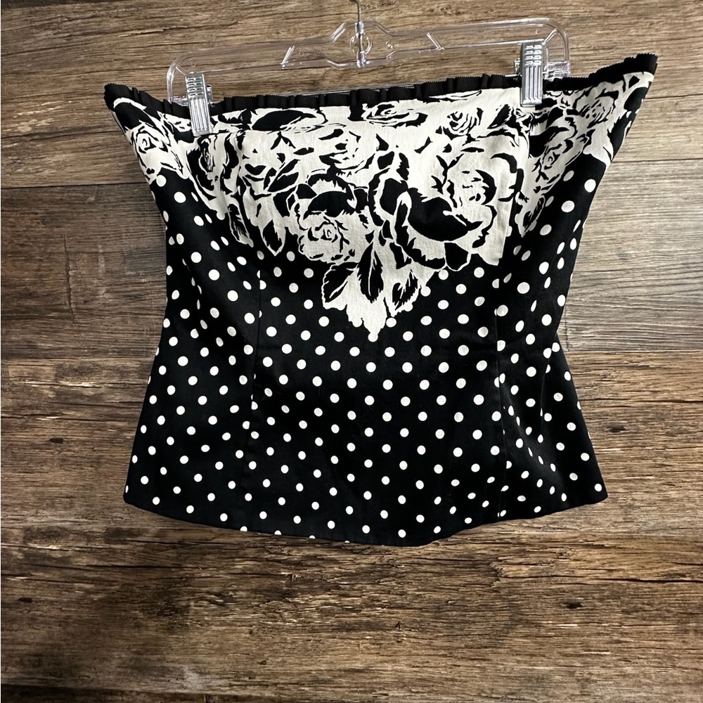 White House Black Market Black and White Strapless Polka Dot Bustier Top
